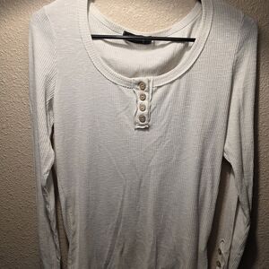 Stylish Cream Long Sleeve Top with Button Detail